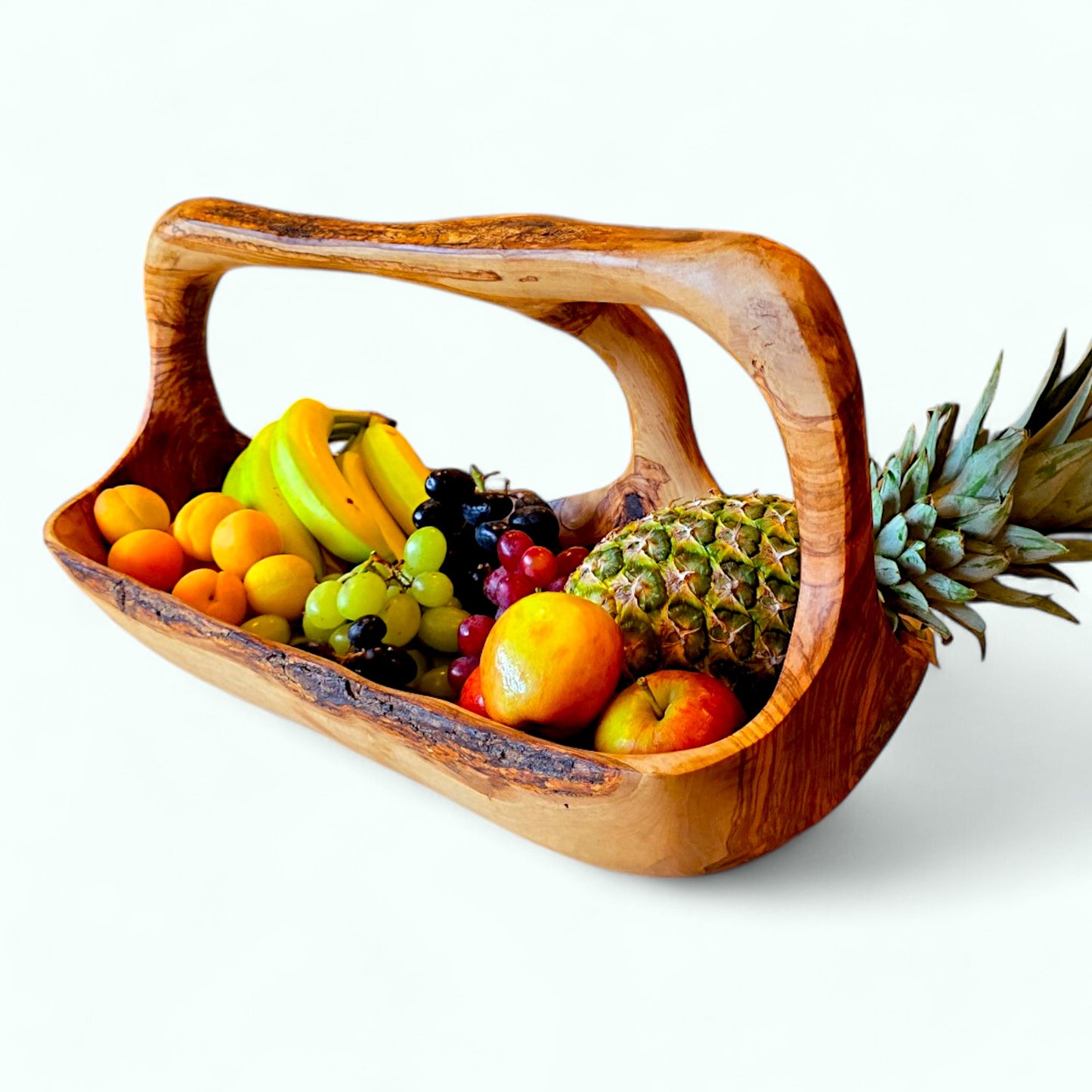 Olive Wood Wooden Decorative Fruit Basket/Bowl with Handle