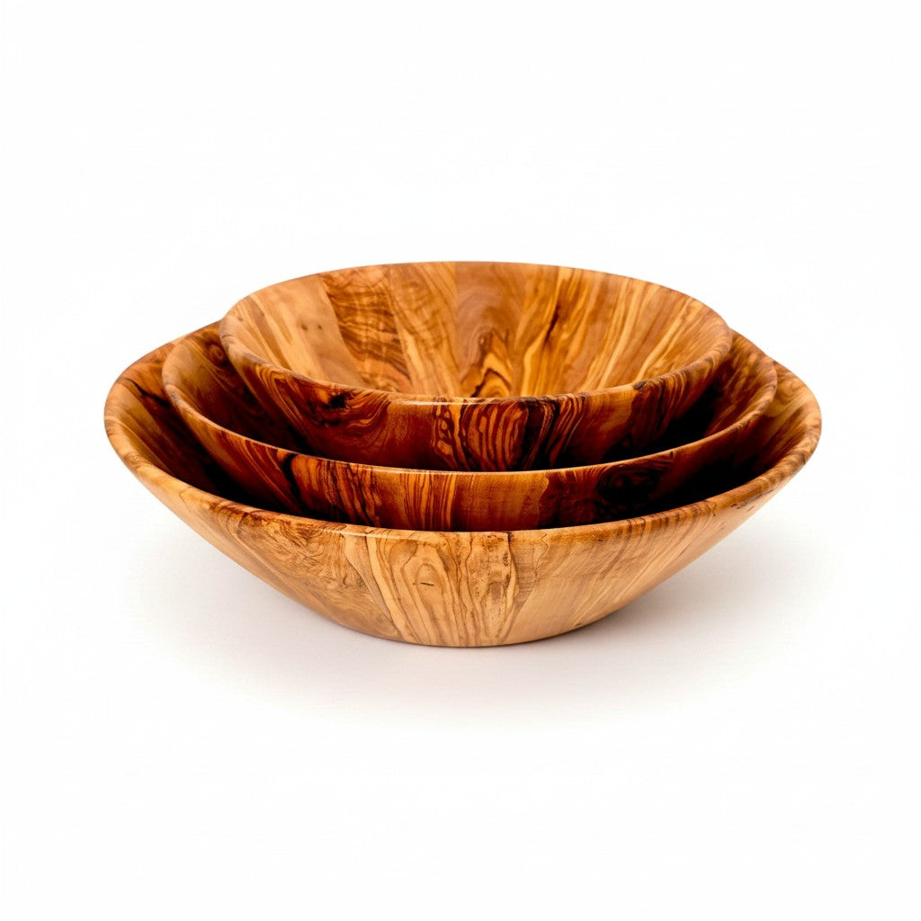 Handmade Olive Wood Large Salad Bowl | Deep Hand-Turned Wooden Fruit & Serving Bowl | Stunning Natural Grain | 35–45 cm