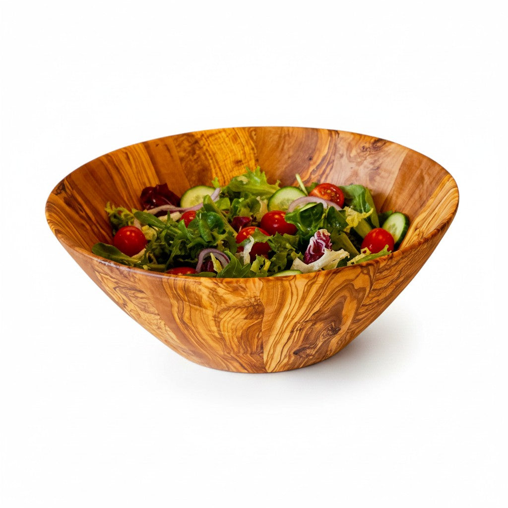 Handmade Olive Wood Large Salad Bowl | Deep Hand-Turned Wooden Fruit & Serving Bowl | Stunning Natural Grain | 35–45 cm