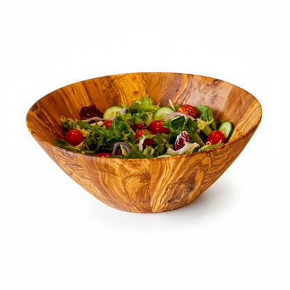 Handmade Olive Wood Large Salad Bowl | Deep Hand-Turned Wooden Fruit & Serving Bowl | Stunning Natural Grain | 35–45 cm