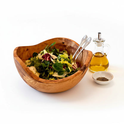 Handmade Olive Wood Live Edge Salad Bowl | Deep Freeform Fruit Serving & Mixing Bowl | Unique Natural Bark Edge | 12–38 cm
