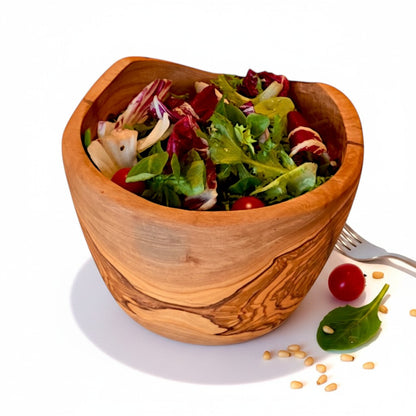 Handmade Olive Wood Live Edge Salad Bowl | Deep Freeform Fruit Serving & Mixing Bowl | Unique Natural Bark Edge | 12–38 cm