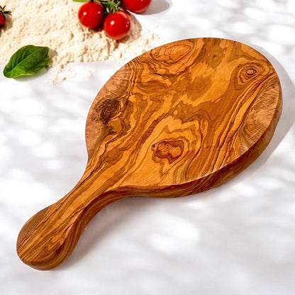 Olive Wood Round Pizza Board with Handle | End Grain Chopping/Cutting/Serving Board | Various sizes