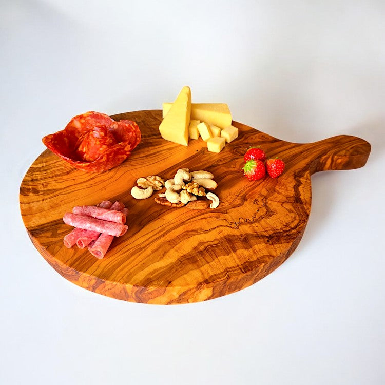 Olive Wood Round Pizza Board with Handle | End Grain Chopping/Cutting/Serving Board | Various sizes