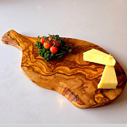 Olive Wood Large Irregular Shaped Wooden Chopping Board With Handle | Various Sizes