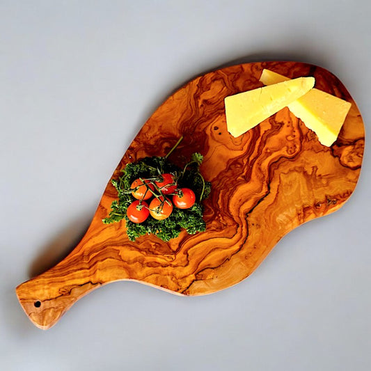 Olive Wood Irregular Shaped Handcrafted Wooden Charcuterie Cutting/Chopping Board with Handle