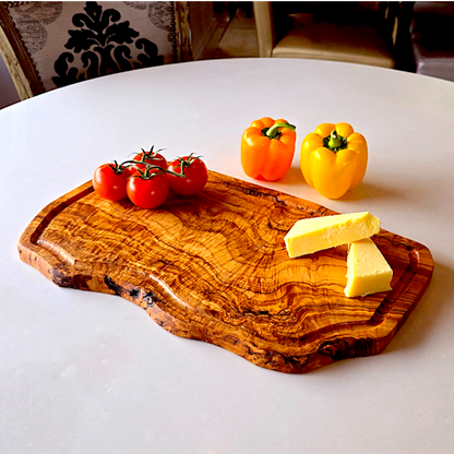 Large Olive Wood Chopping Board With Groove Irregular Shaped Cutting/Charcuterie/Cheese/Meat/Serving Board | Various Sizes