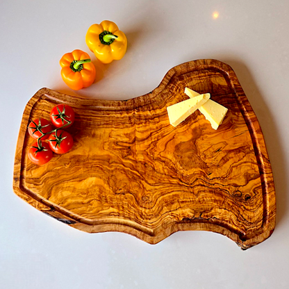 Large Olive Wood Chopping Board With Groove Irregular Shaped Cutting/Charcuterie/Cheese/Meat/Serving Board | Various Sizes