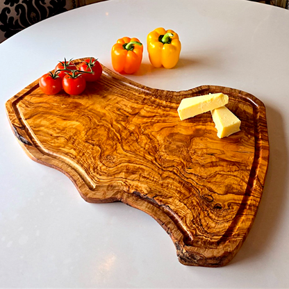 Large Olive Wood Chopping Board With Groove Irregular Shaped Cutting/Charcuterie/Cheese/Meat/Serving Board | Various Sizes