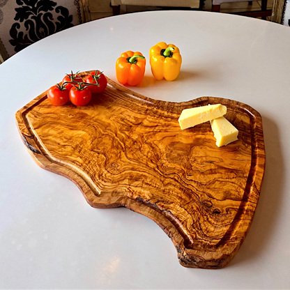 Large Olive Wood Chopping Board With Groove Irregular Shaped Cutting/Charcuterie/Cheese/Meat/Serving Board | Various Sizes