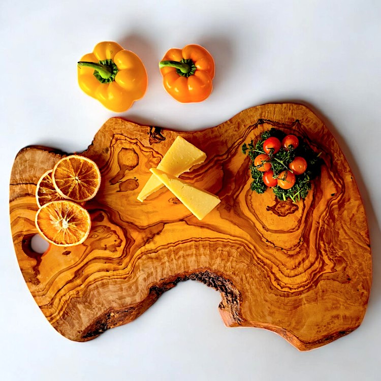 Olive Wood Handcrafted Irregular Shaped Charcuterie Wooden Cutting/Chopping Board with Hole