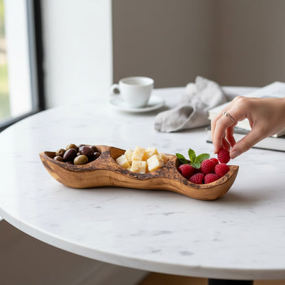 Handcrafted Olive Wood Divided Serving Dish | 2, 3, or 4 Compartment Appetizer Tray | Individual or 3-Piece Set