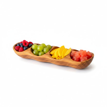 Handcrafted Olive Wood Divided Serving Dish | 2, 3, or 4 Compartment Appetizer Tray | Individual or 3-Piece Set