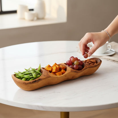 Handcrafted Olive Wood Divided Serving Dish | 2, 3, or 4 Compartment Appetizer Tray | Individual or 3-Piece Set