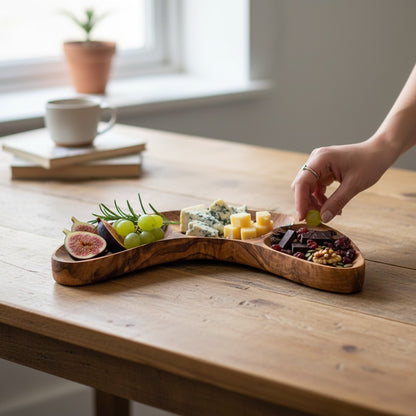Olive Wood 3-Section Serving Bowl | Wooden Charcuterie Platter & Snack Dish 30cm
