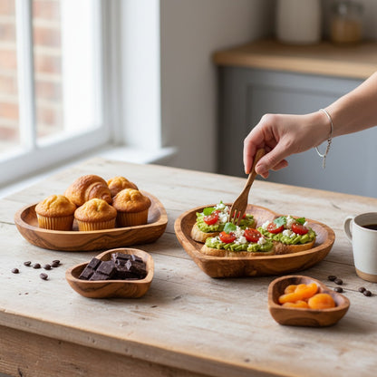 Olive Wood Heart Shaped Serving dish| 11cm 16cm 19cm Individual or 3-Piece Set
