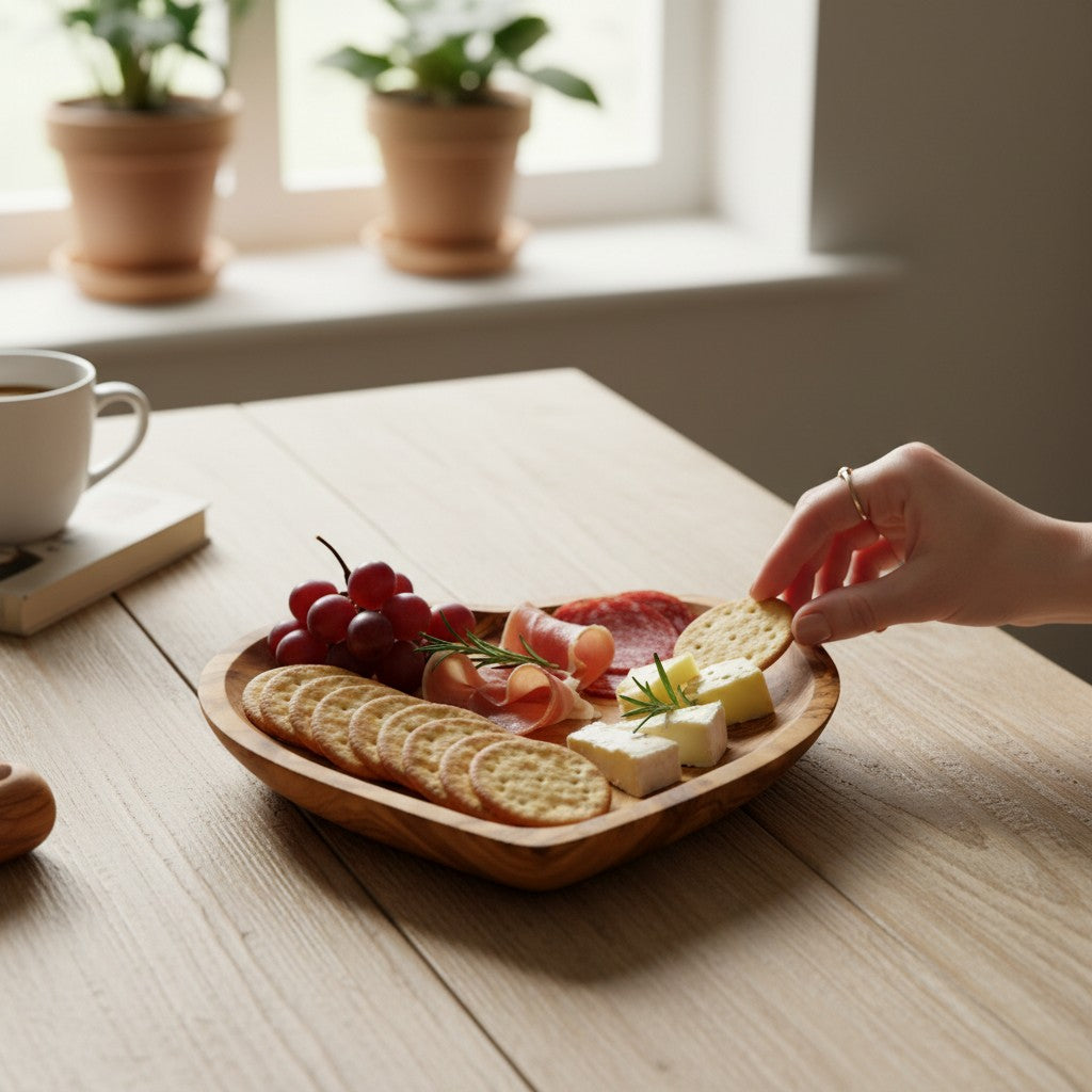 Olive Wood Heart Shaped Serving dish| 11cm 16cm 19cm Individual or 3-Piece Set
