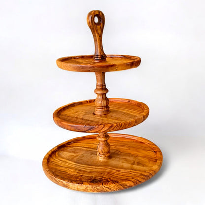 Olive Wood 3 Tiered Serving Tray/Platter Dining Room Centrepiece For Dinner Parties