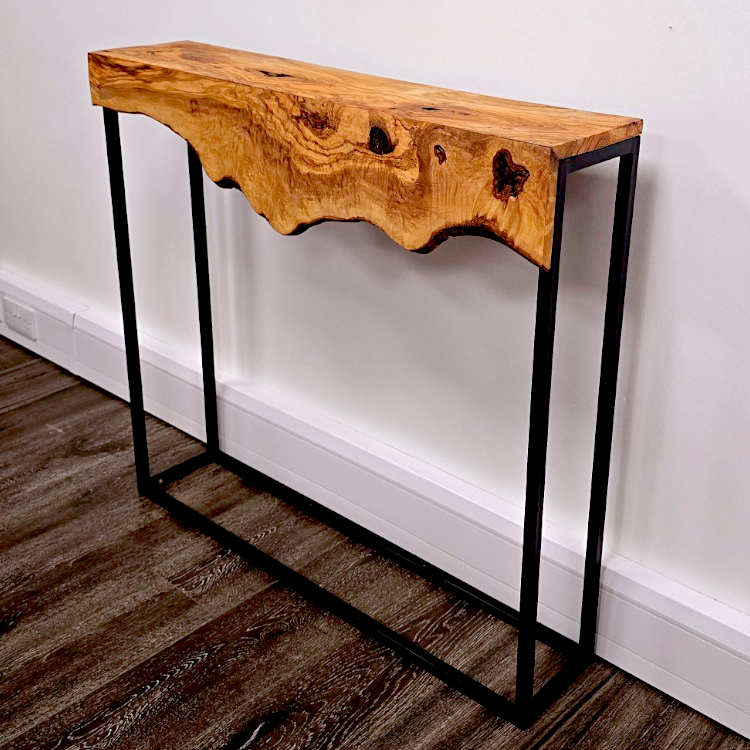 Hand made olive wood mirror and console table set