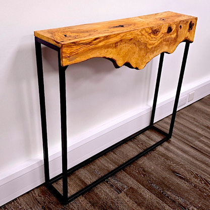 Hand made olive wood mirror and console table set