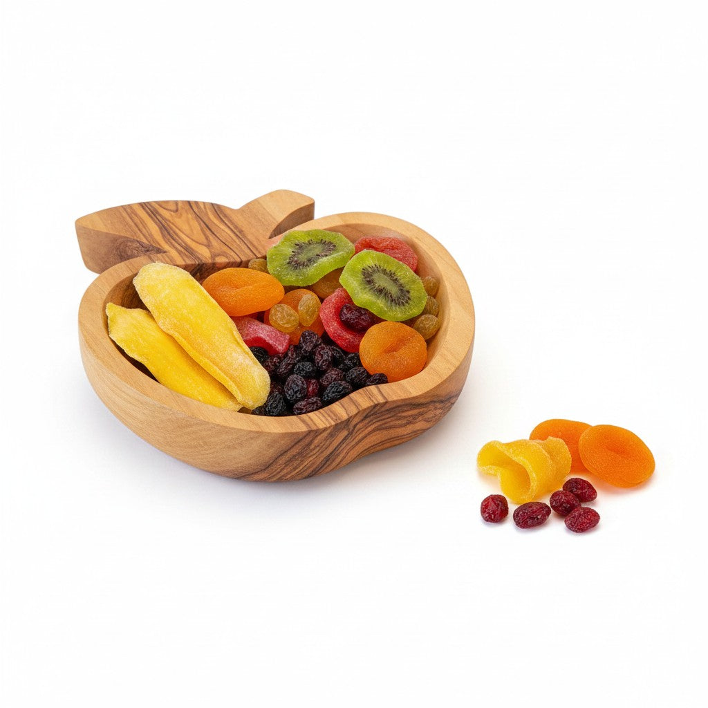 Handmade Olive Wood Apple-Shaped Snack Bowl - 14cm Decorative Serving Dish