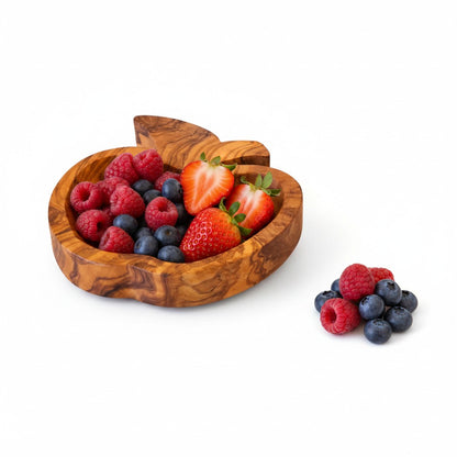 Handmade Olive Wood Apple-Shaped Snack Bowl - 14cm Decorative Serving Dish