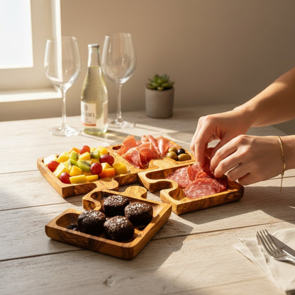 Olive Wood Puzzle Serving Set 4pc | Interlocking Jigsaw Charcuterie Board Tray