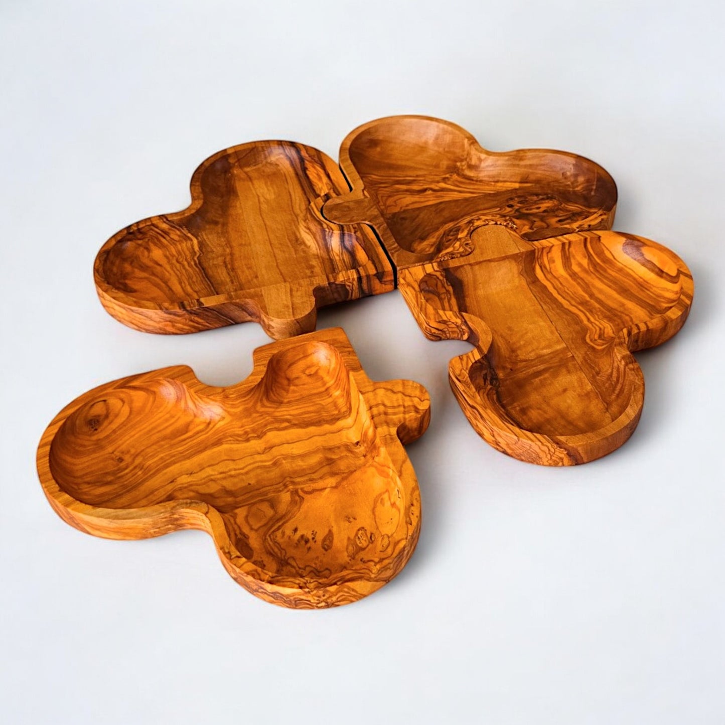 Wooden Puzzle Heart shaped dish , set of 4 dishes, jigsaw shaped pieces, wooden dishes, kitchen, restaurant, gift, handmade, romance, love