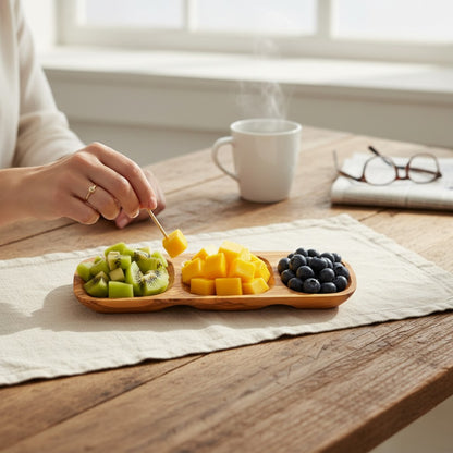 Handcrafted Olive Wood Sectional Serving Tray - 3 Compartment Party Platter