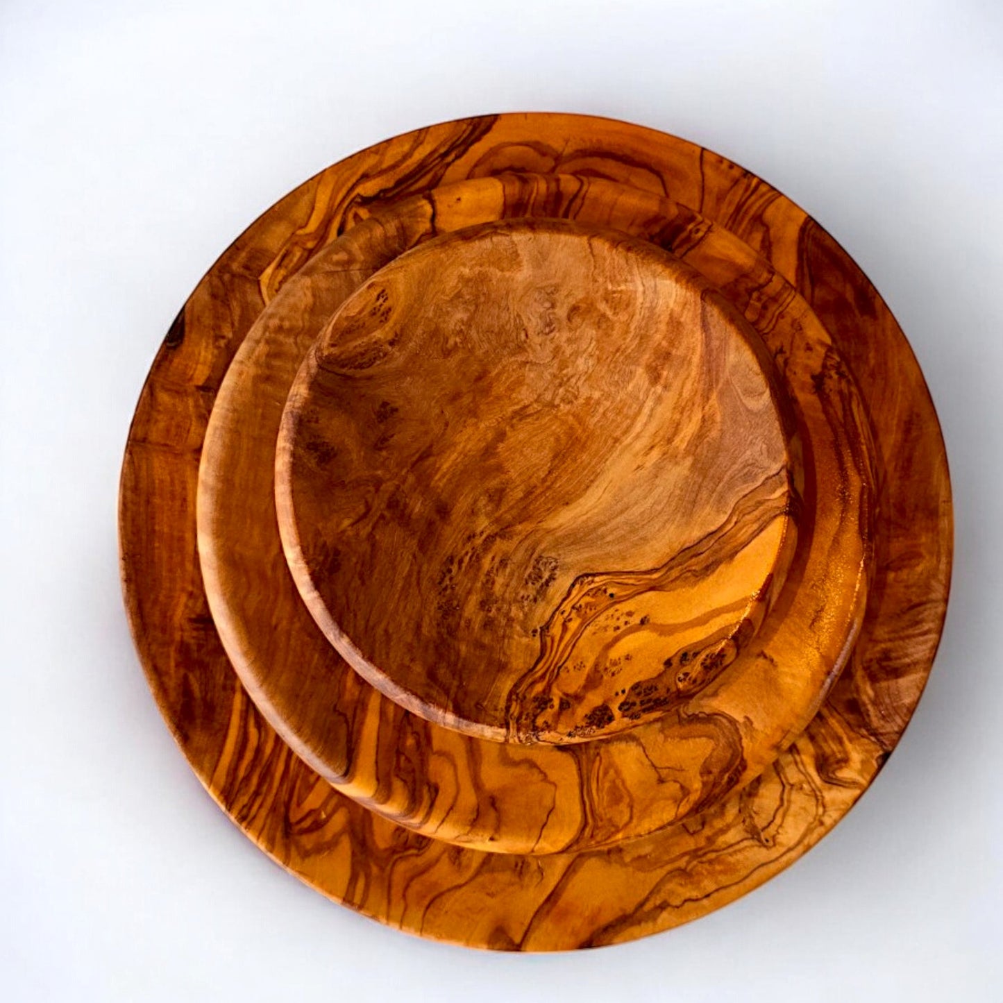 Olive Wood Set of 3 Round Wooden Plates with Round Edge, plate set, kitchen, restaurant, Sustainably Sourced, Eco-Friendly, handmade, gift