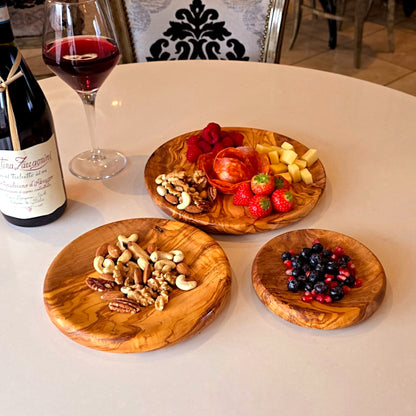 Olive Wood Set of 3 Round Wooden Plates with Round Edge, plate set, kitchen, restaurant, Sustainably Sourced, Eco-Friendly, handmade, gift