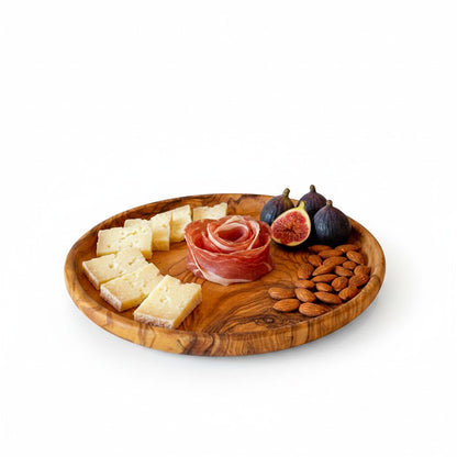 Handcrafted Olive Wood Round Plates - Individual Trays or 3pc Nesting Set