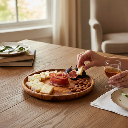Handcrafted Olive Wood Round Plates - Individual Trays or 3pc Nesting Set