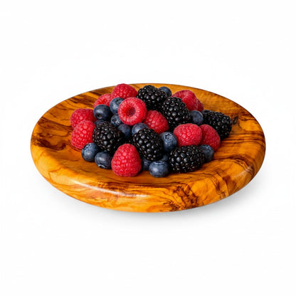 Olive Wood Circular Serving Board Platter | Round Wooden Charcuterie Tray Set