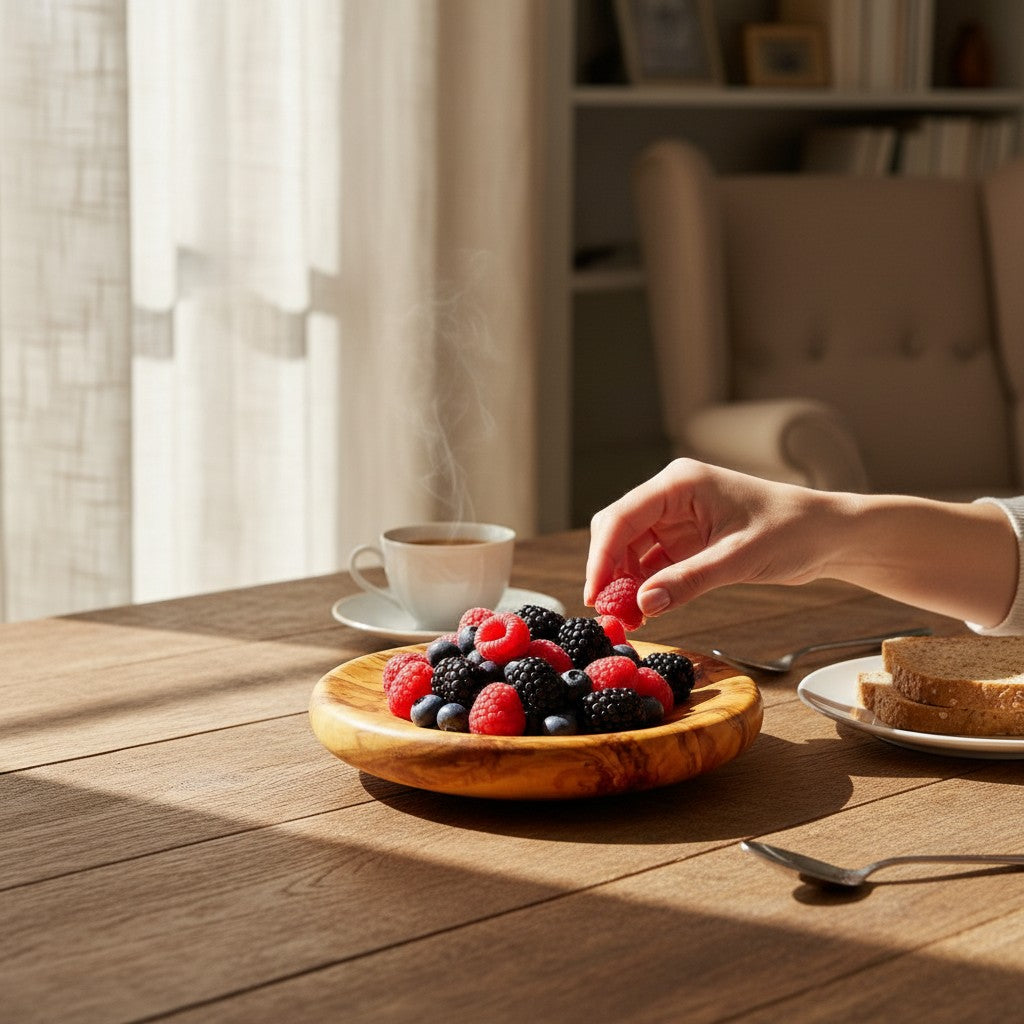 Olive Wood Circular Serving Board Platter | Round Wooden Charcuterie Tray Set