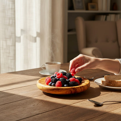 Olive Wood Circular Serving Board Platter | Round Wooden Charcuterie Tray Set