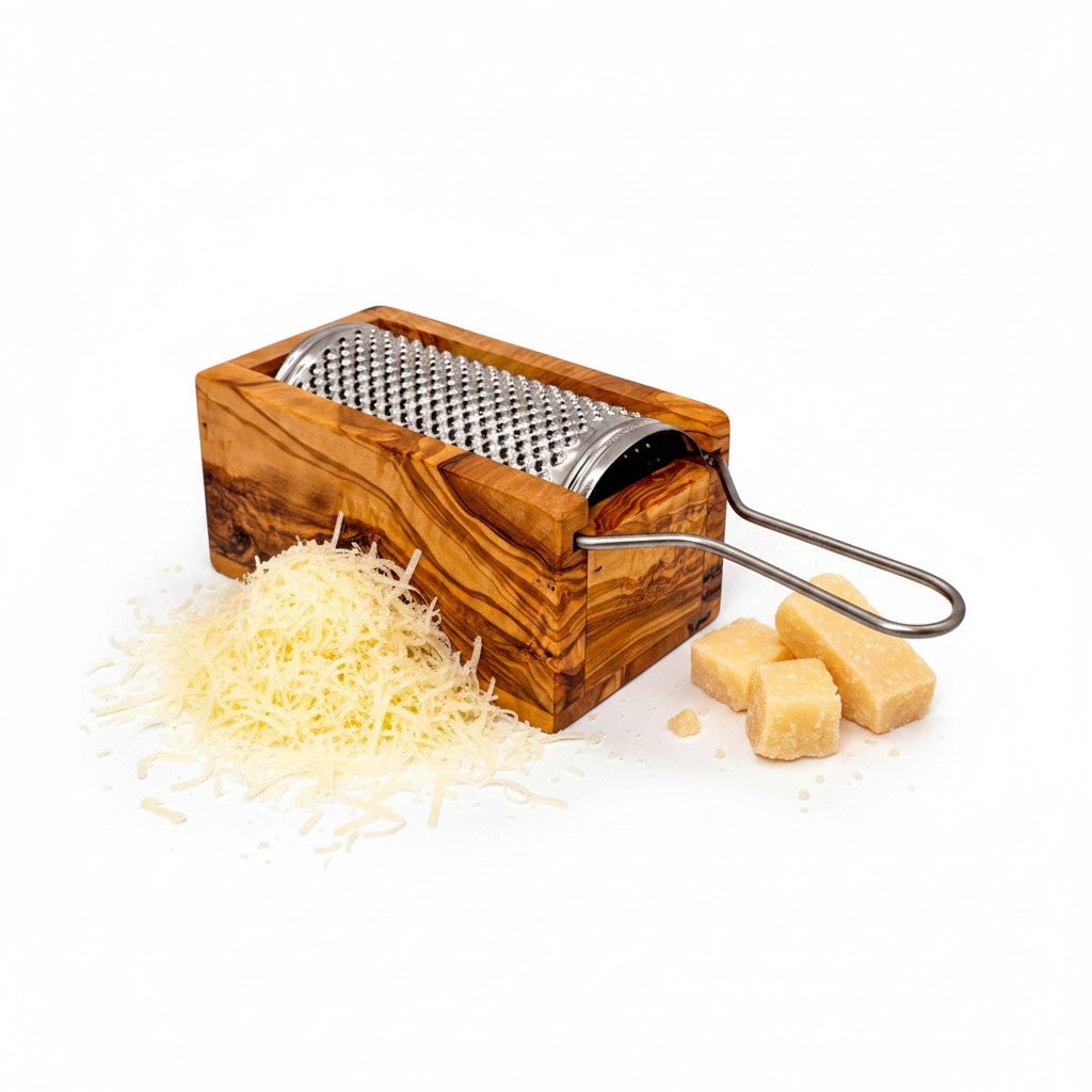 Handcrafted Olive Wood Cheese Grater Box - Manual Parmesan Shredder Catcher