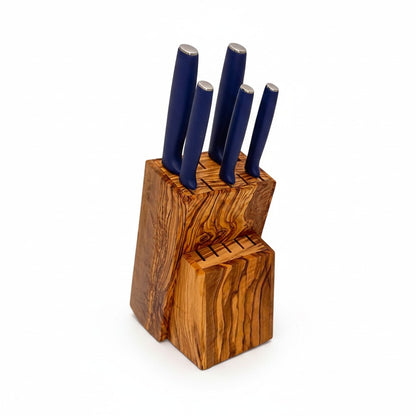 Handcrafted Olive Wood Knife Block Holder - Universal Countertop Organiser