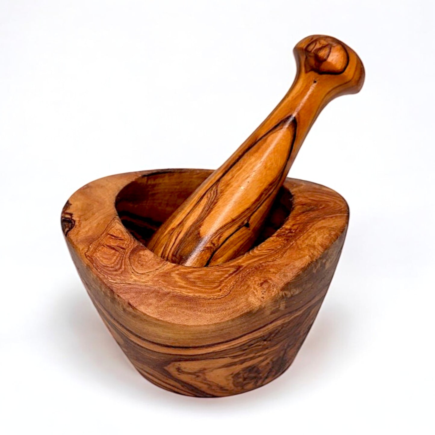 Olive Wood Natural Style Pestle & Mortar | Garlic, Herb, Seed Crusher | Unique Housewarming Kitchen Gift Idea | Various Sizes