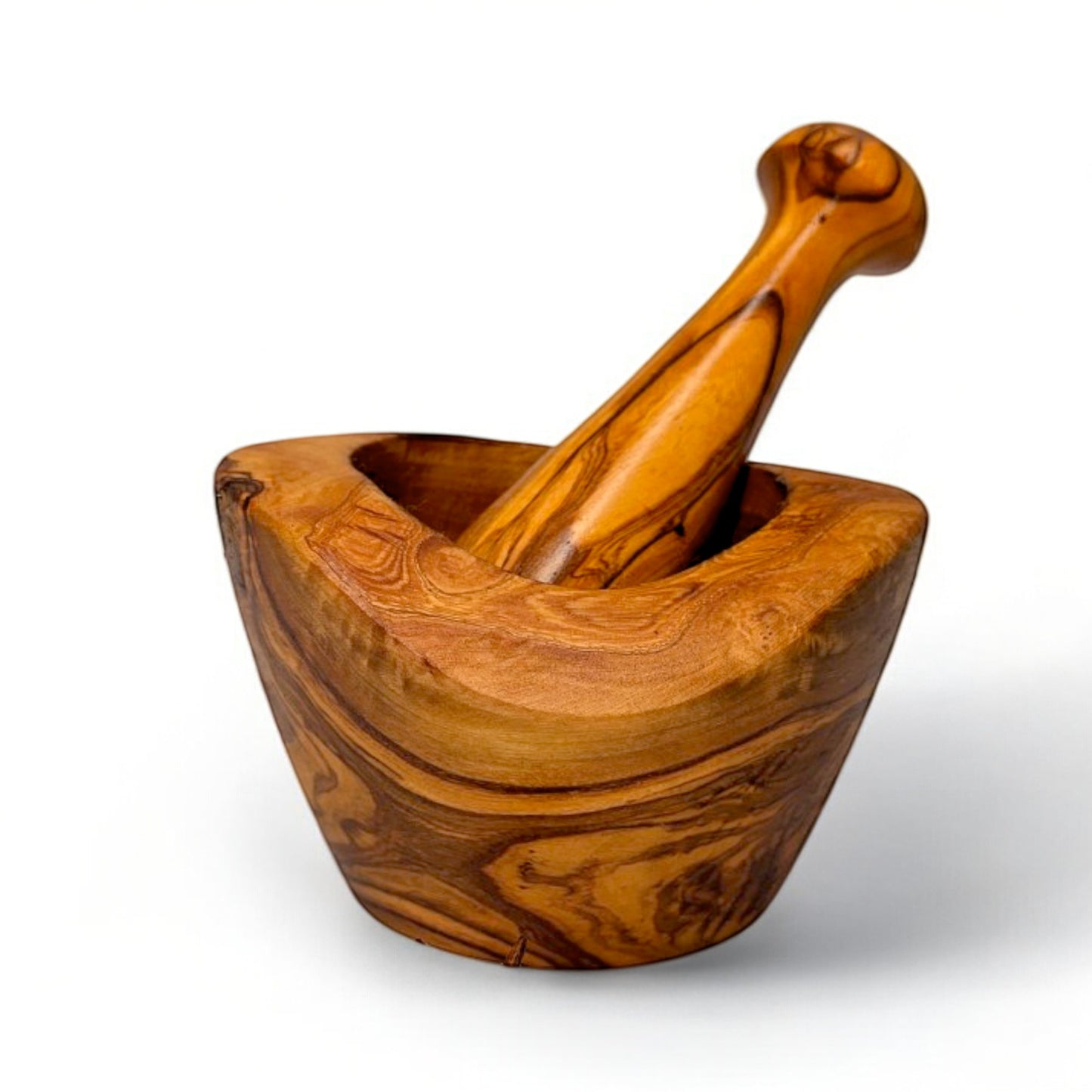 Olive Wood Natural Style Pestle & Mortar | Garlic, Herb, Seed Crusher | Unique Housewarming Kitchen Gift Idea | Various Sizes