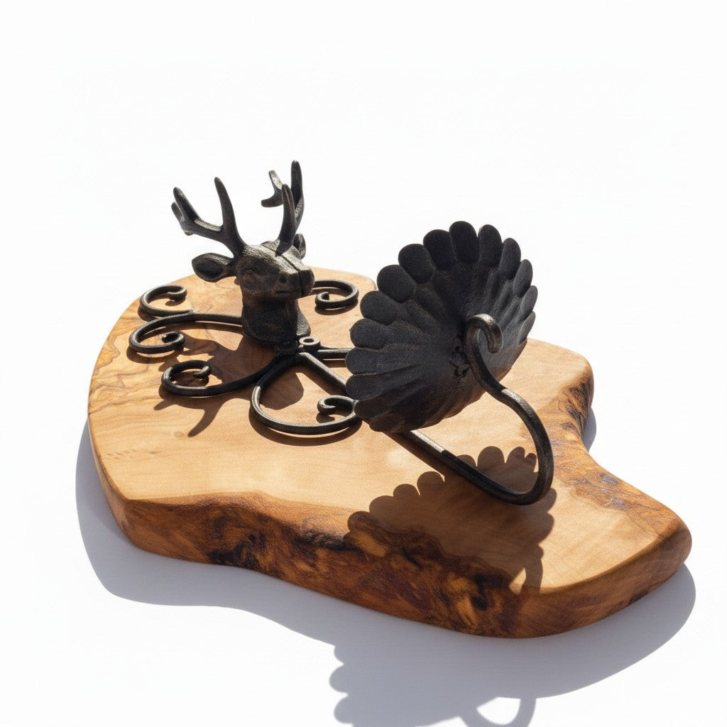 Rustic Olive Wood Stag Candle Holder Wall Sconce | Luxury Live Edge Deer Decor