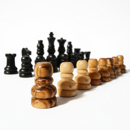 Small Handcrafted Olive Wood Chess Pieces Set of 32 - Premium Chessmen 5.7cm