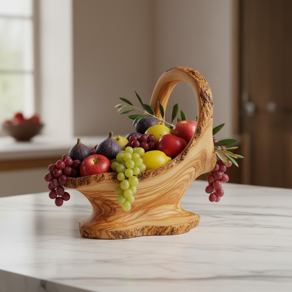 Handcrafted Olive Wood Pedestal Fruit Bowl (36x20x35) | Rustic Table Decor