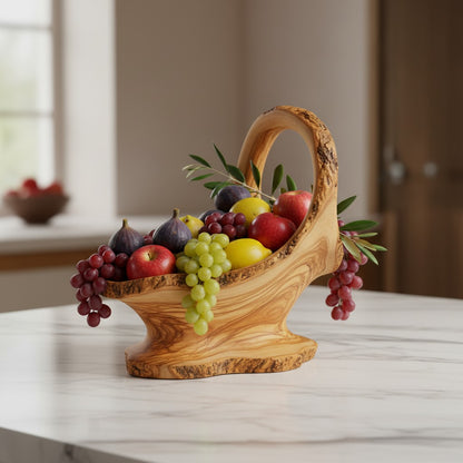 Handcrafted Olive Wood Pedestal Fruit Bowl (36x20x35) | Rustic Table Decor