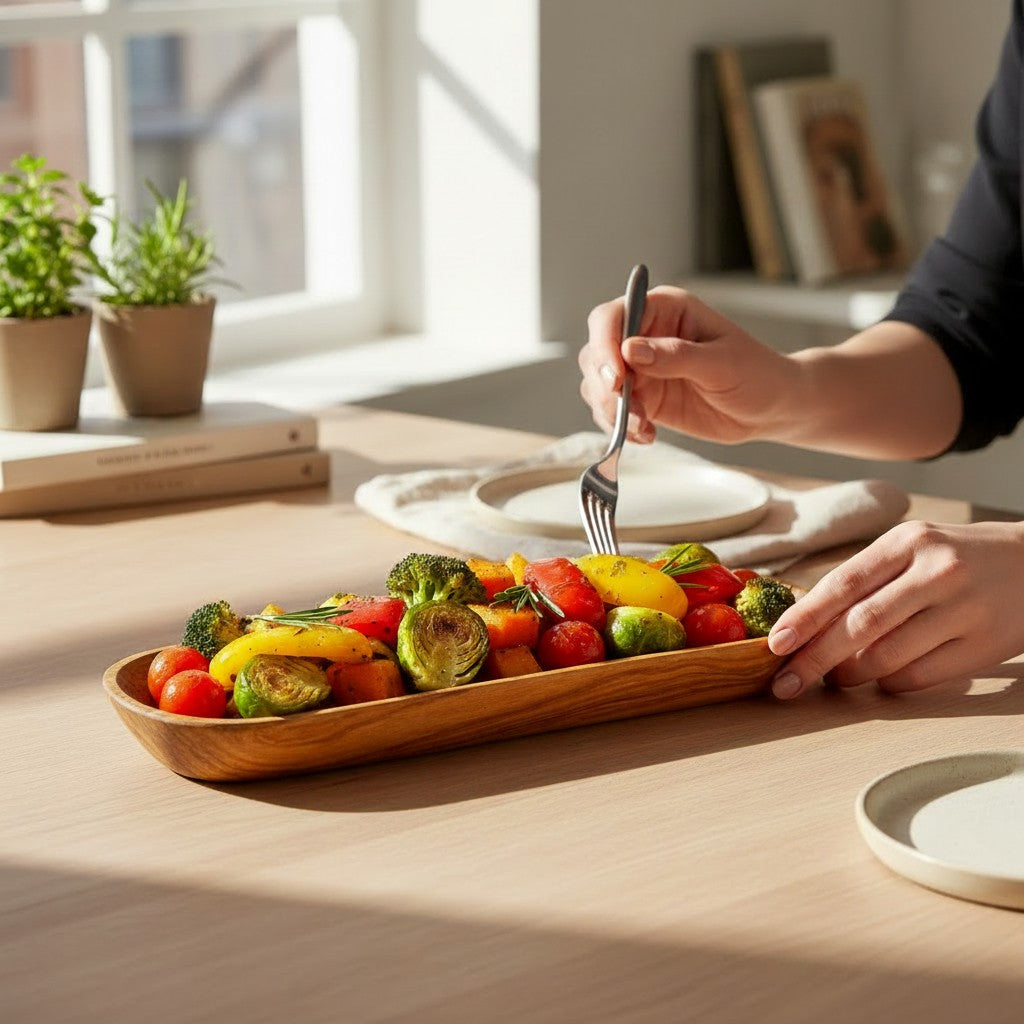 Handcrafted Olive Wood Boat Serving Trays - Individual or Nesting Platter Set