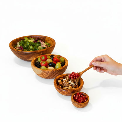 Handmade Olive Wood Bowl | Hand-Turned Wooden Salad Fruit & Serving Bowl | Beautiful Swirling Natural Grain | 6–20 cm