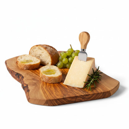 Handmade Olive Wood Live Edge Cutting Board — Rustic Charcuterie & Serving Board | Natural Bark Edge | Choose Your Size