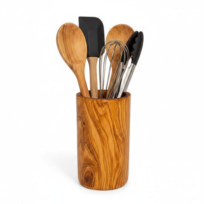 Olive Wood Utensil Holder | Wooden Kitchen Spatula Spoon Crocks Organizer
