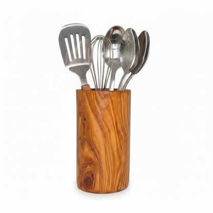 Olive Wood Utensil Holder | Wooden Kitchen Spatula Spoon Crocks Organizer