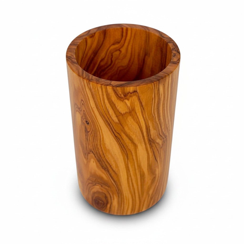 Olive Wood Utensil Holder | Wooden Kitchen Spatula Spoon Crocks Organizer